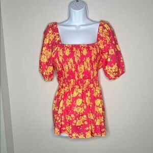 JODIFL Pink and Yellow Floral Blouse